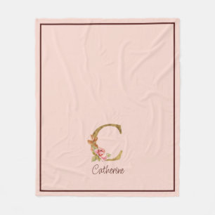 Individuelle Name Goldfolie Rosa Rose Letter C Fleecedecke