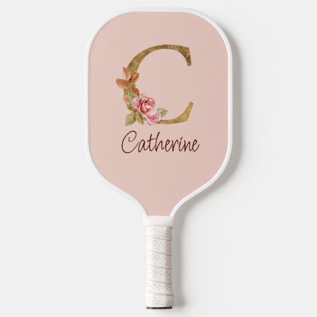 Individuelle Name Goldfolie Rosa Rose Letter C Pickleball Schläger (Vorderseite)