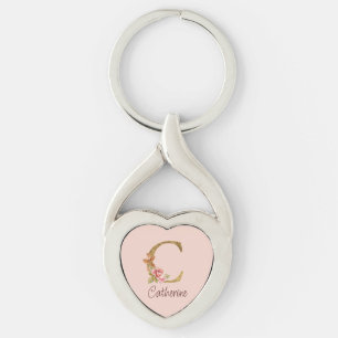 Individuelle Name Goldfolie Rosa Rose Letter C Schlüsselanhänger
