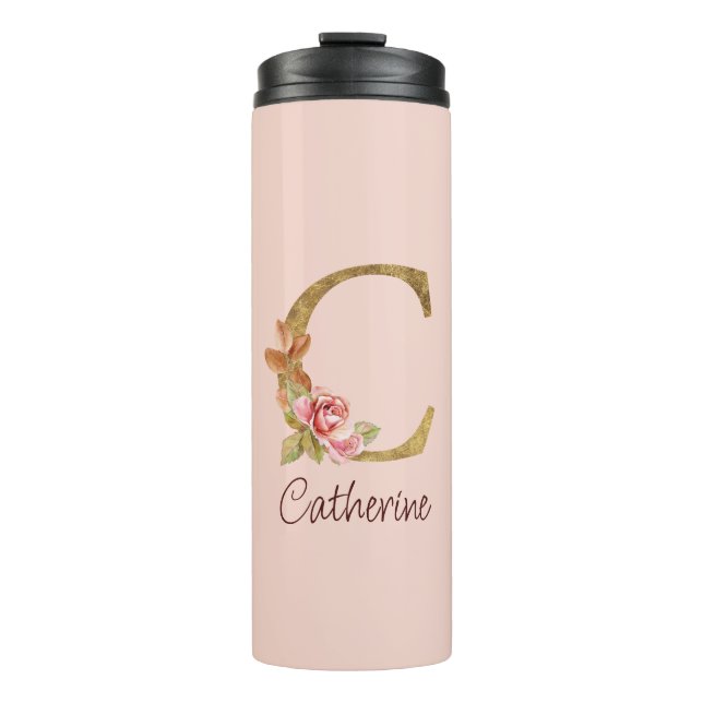 Individuelle Name Goldfolie Rosa Rose Letter C Thermosbecher (Vorderseite)