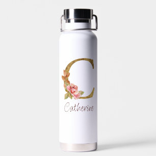 Individuelle Name Goldfolie Rosa Rose Letter C Trinkflasche