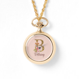 Individuelle Name Goldfolie Rosa Rosen Buchstabe B Armbanduhr