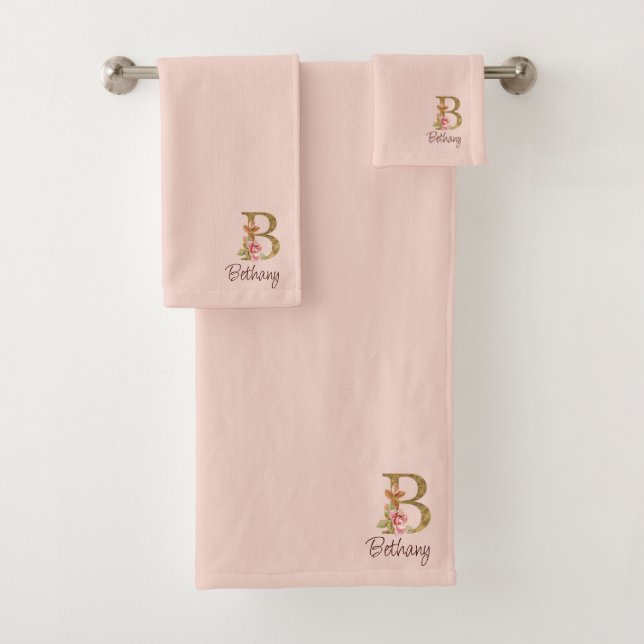 Individuelle Name Goldfolie Rosa Rosen Buchstabe B Badhandtuch Set (Insitu)