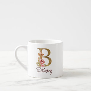 Individuelle Name Goldfolie Rosa Rosen Buchstabe B Espressotasse
