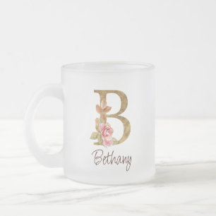 Individuelle Name Goldfolie Rosa Rosen Buchstabe B Mattglastasse
