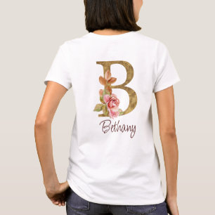 Individuelle Name Goldfolie Rosa Rosen Buchstabe B T-Shirt
