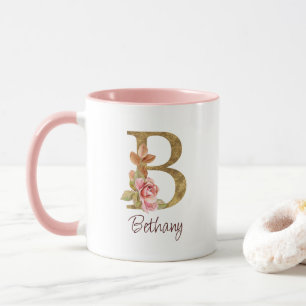 Individuelle Name Goldfolie Rosa Rosen Buchstabe B Tasse