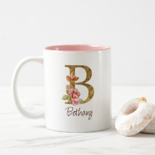 Individuelle Name Goldfolie Rosa Rosen Buchstabe B Zweifarbige Tasse