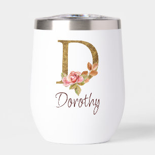 Individuelle Name Goldfolie Rosa Rosen Buchstabe D