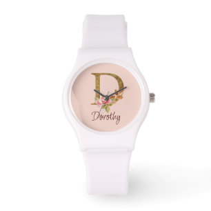 Individuelle Name Goldfolie Rosa Rosen Buchstabe D Armbanduhr