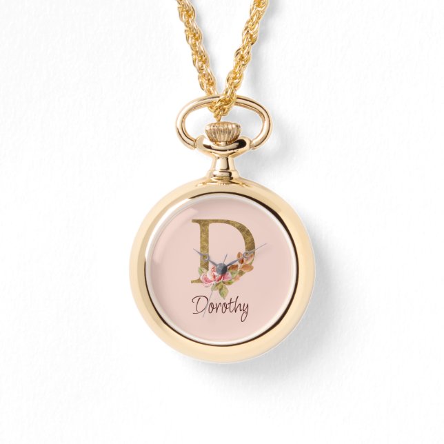 Individuelle Name Goldfolie Rosa Rosen Buchstabe D Armbanduhr (Vorderseite)