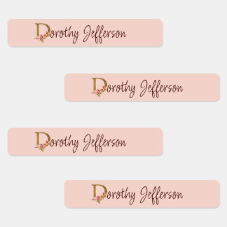 Individuelle Name Goldfolie Rosa Rosen Buchstabe D Etiketten