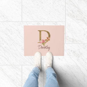 Individuelle Name Goldfolie Rosa Rosen Buchstabe D Fußmatte