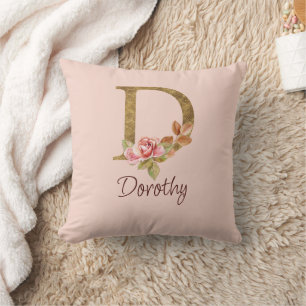 Individuelle Name Goldfolie Rosa Rosen Buchstabe D Kissen