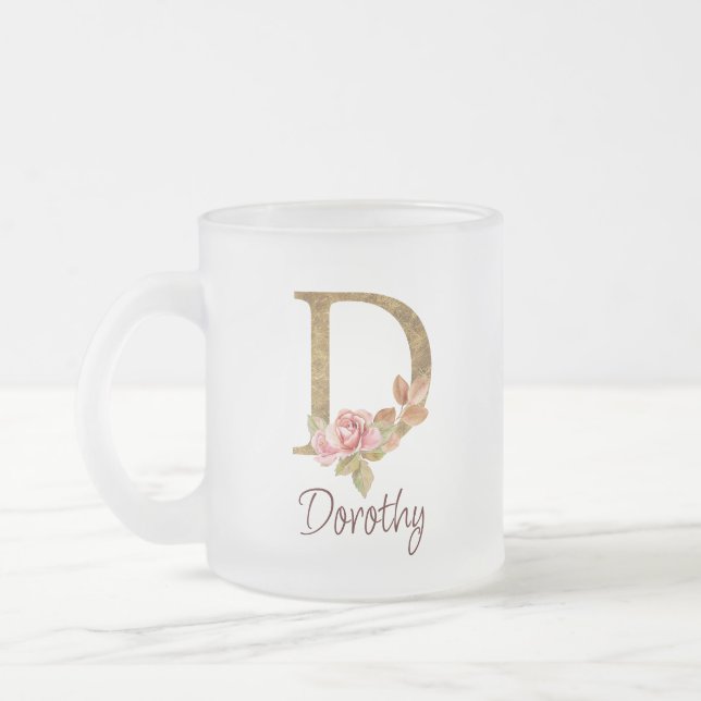 Individuelle Name Goldfolie Rosa Rosen Buchstabe D Mattglastasse (Links)