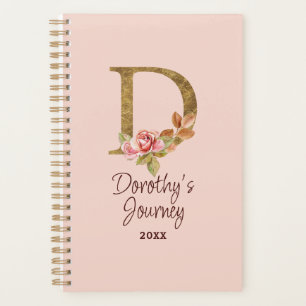 Individuelle Name Goldfolie Rosa Rosen Buchstabe D Planer
