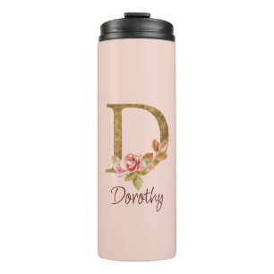 Individuelle Name Goldfolie Rosa Rosen Buchstabe D Thermosbecher