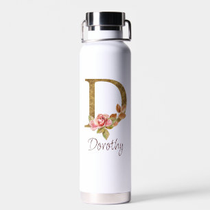 Individuelle Name Goldfolie Rosa Rosen Buchstabe D Trinkflasche