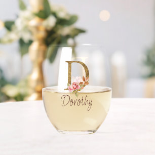 Individuelle Name Goldfolie Rosa Rosen Buchstabe D Weinglas Ohne Stiel