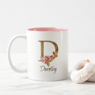 Individuelle Name Goldfolie Rosa Rosen Buchstabe D Zweifarbige Tasse