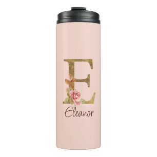 Individuelle Name Goldfolie Rosa Rosen Buchstabe E Thermosbecher