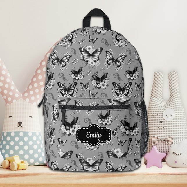 Individuelle Name Grau Butterfly Backpack Bedruckter Rucksack (Von Creator hochgeladen)