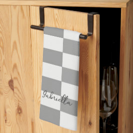 Individuelle Name-Graue Karo-Blockstruktur Geschirrtuch