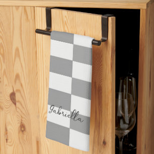 Individuelle Name-Graue Karo-Blockstruktur Geschirrtuch