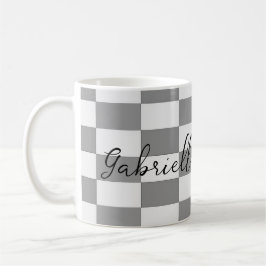Individuelle Name-Graue Karo-Blockstruktur Kaffeetasse