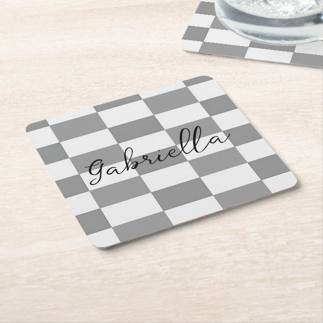 Individuelle Name-Graue Karo-Blockstruktur Rechteckiger Pappuntersetzer (angewinkelt)