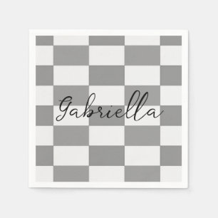 Individuelle Name-Graue Karo-Blockstruktur Serviette