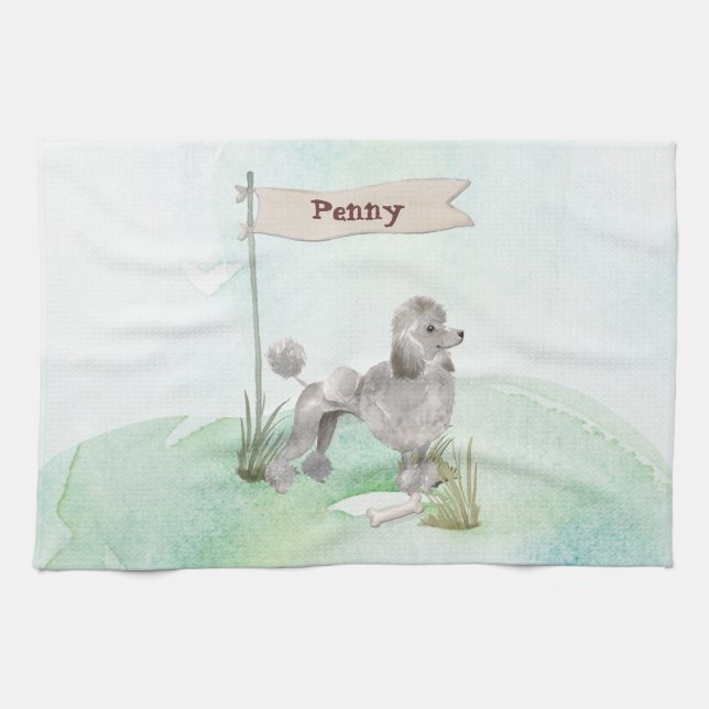 Individuelle Name Gray Poodle Haustier Hund Geschirrtuch (Horizontal)