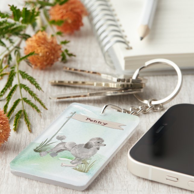 Individuelle Name Gray Poodle Haustier Hund Schlüsselanhänger (Vorderseite rechts)