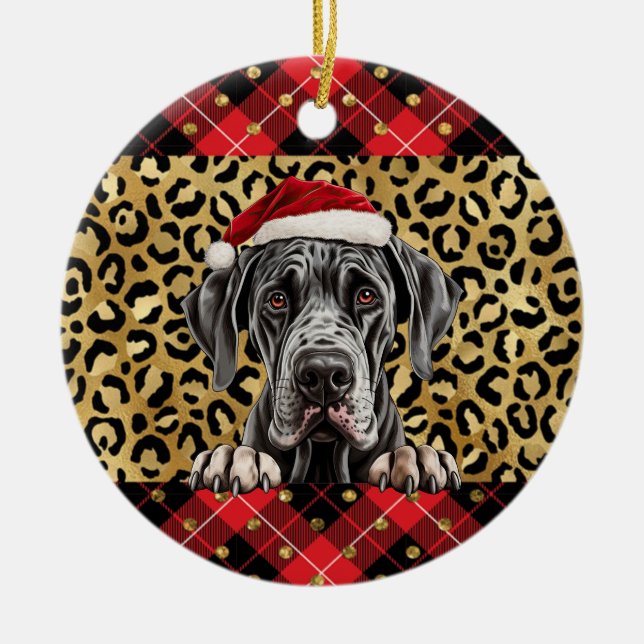 Individuelle Name Great Dane Hund Weihnachtsmannmü Keramik Ornament (Vorne)