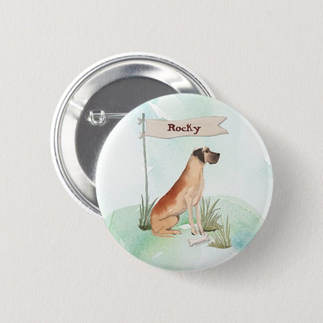 Individuelle Name Great Dane Pet Hund Button (Vorne & Hinten)