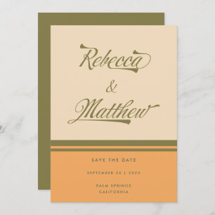 INDIVIDUELLE NAME Green 70er Stripes Retro Hochzei Save The Date