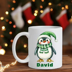 Individuelle Name Green Hat Christmas Penguin Kaffeetasse