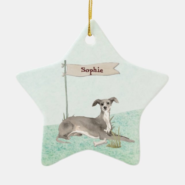 Individuelle Name Greyhound Pet Dog Keramik Ornament (Vorne)