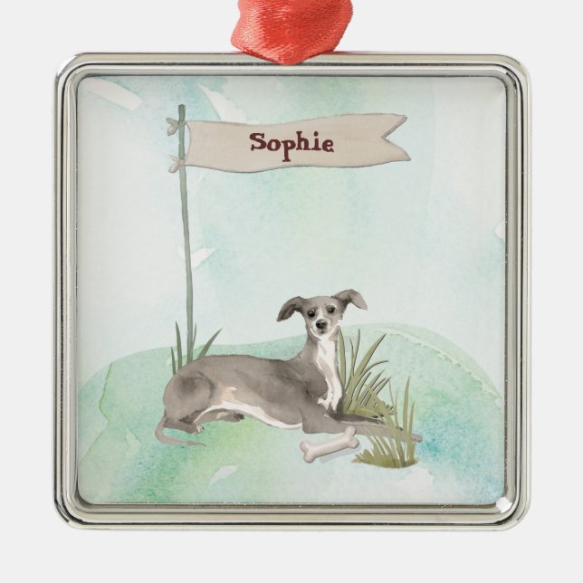 Individuelle Name Greyhound Pet Dog Ornament Aus Metall (Vorne)