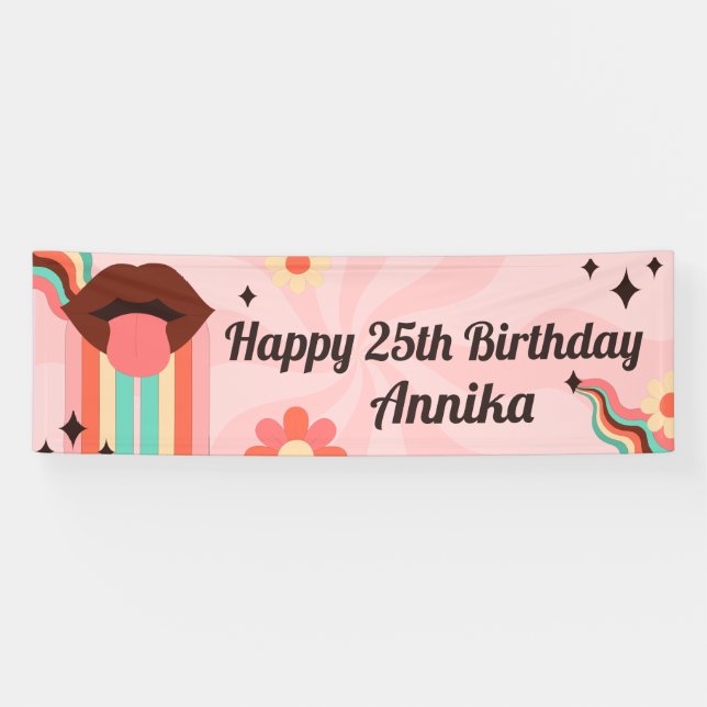 Individuelle Name, Groovy Birthday Party Banner (Horizontal)