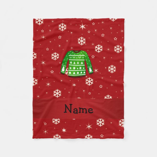 Individuelle Name-Grün hässlich Weihnachtspulli Fleecedecke (Vorderseite)