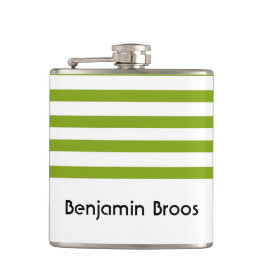 Individuelle Name, grün und weiß Streifen Flachmann