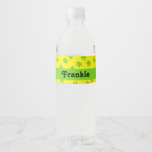 Individuelle Name-grüne Frösche auf gelb Wasserflaschenetikett