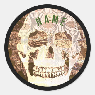 INDIVIDUELLE NAME GRUNGE SKULL ROUND STICKER