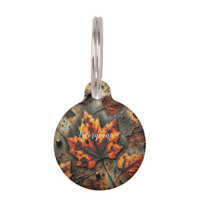 Individuelle Name Grungy Autumnal Industrielle Blä Haustiermarke (Vorderseite)