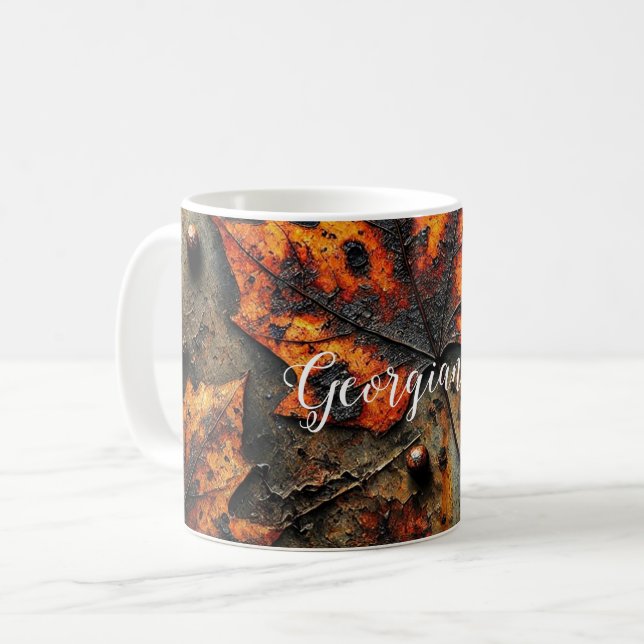 Individuelle Name Grungy Autumnal Industrielle Blä Kaffeetasse (Vorderseite Links)