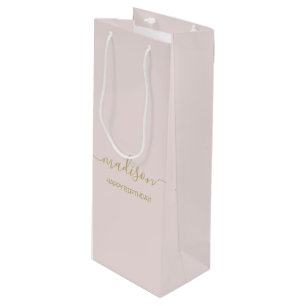 Individuelle Name Gruß Chic Gold Script Blush Pink Geschenktüte Für Weinflaschen