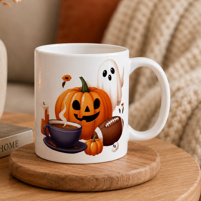 Individuelle Name, Halloween-Geist, Fußball Kaffeetasse (Von Creator hochgeladen)