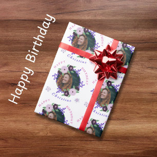 Individuelle Name Hand Drawn Dahlia Blumenreath Geschenkpapier