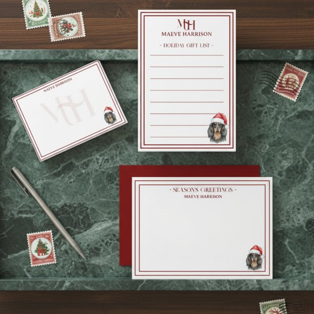 Individuelle Name Hand gezogene Dackel Weihnachtsm Mitteilungskarte (Shop the full collection at Doodle Dogs & Co. on Zazzle!)